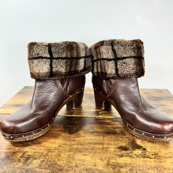 Ugg Womens 12 Leather Lynnea Wood Fleece Lined Ankle Boots Booties Fall Winter - Picture 8 of 14